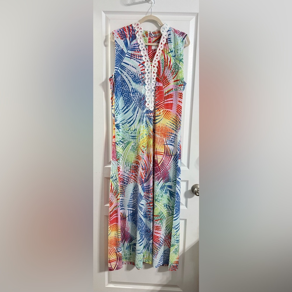 Cappagallo Colorful Sleeveless Maxi Dress with Lace Trim